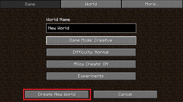 Create new world for Minecraft