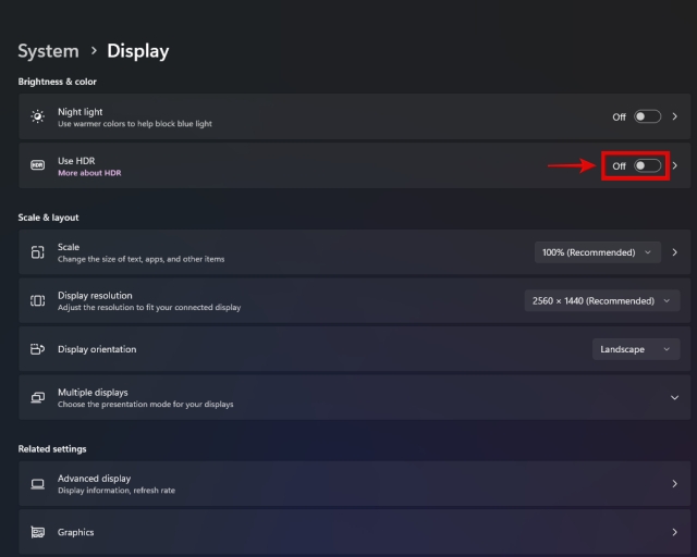 Hdr Off Option In Windows 11