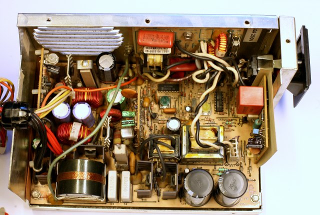 internals of an old computer power supply
