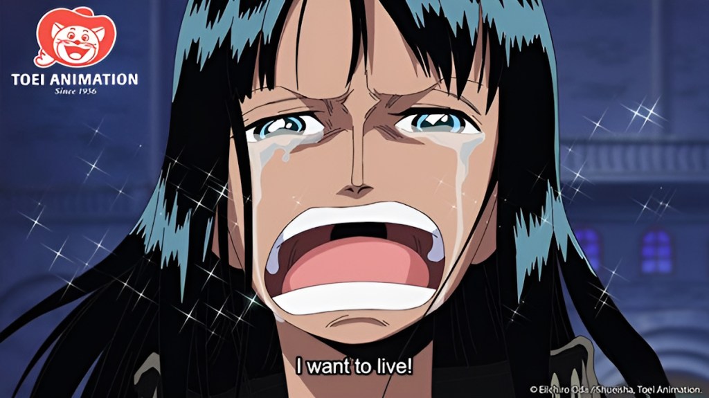 Nico Robin saying I want to live in Enies Lobby