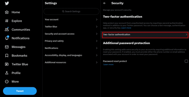 How to Set UP 2FA for Twitter?
This image represents the two-factor authentication Option in Twitter