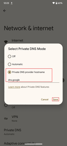 Configure DNS settings on Android for faster telegram download speed