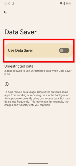 Disable Data Saver on Android and iOS