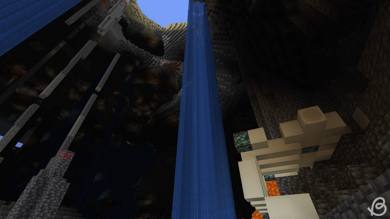 Massive cave entrance leading all the way to a diamond fossil in this Minecraft survival seed