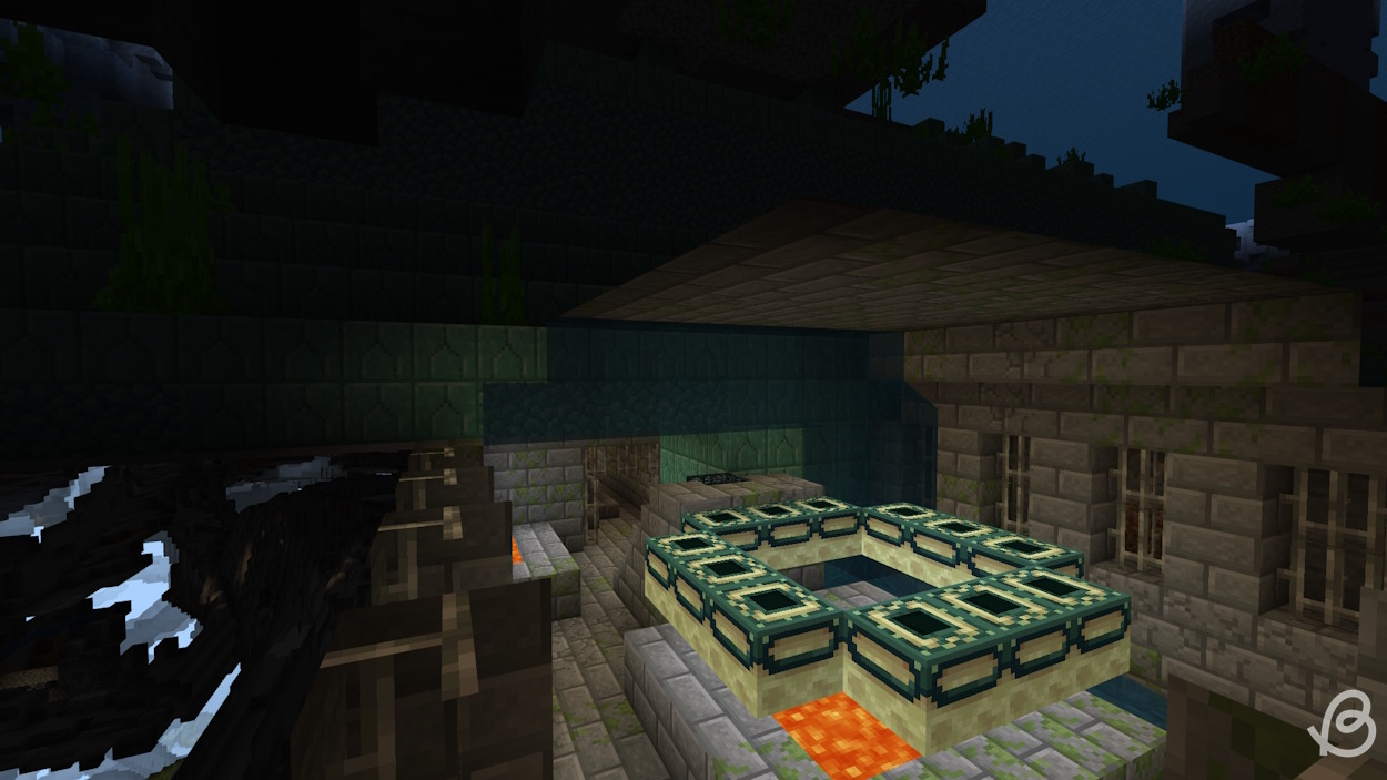 Ocean monument overlapping a stronghold in this Minecraft survival seed