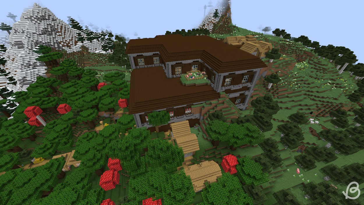 Woodland mansion generated inside a village in this survival Minecraft seed