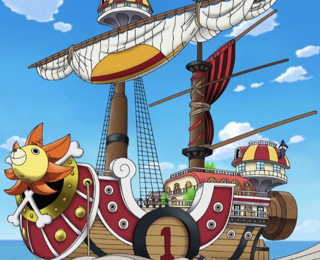 An image of Thousand Sunny pirate ship in One Piece.