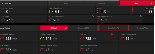 radeon settings overclocking options