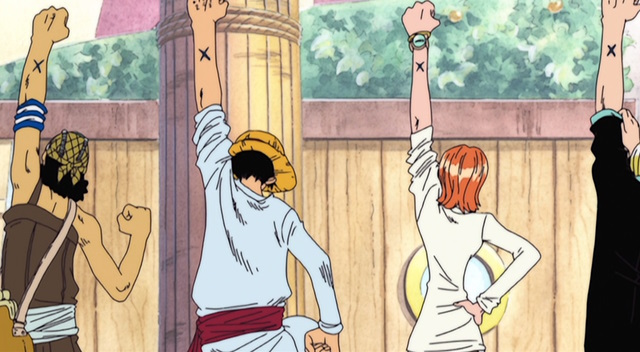 An image of the Straw Hats in Arabasta arc.