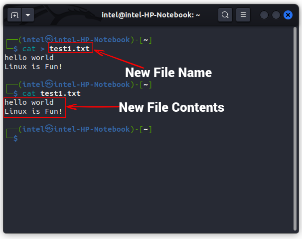 create new file using the cat command