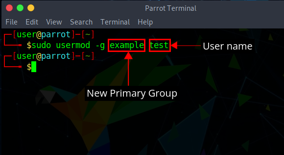 Changing the primary group for the user "test"