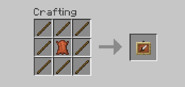 crafting recipe of item frame in Minecraft