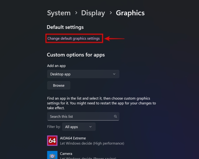 graphics settings under settings in windows 11