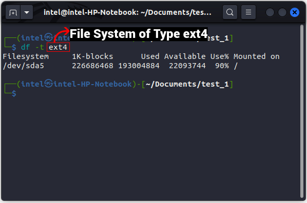 Utilisation Du Disque De La Partition De Type Ext4 À L'Aide De La Commande Df