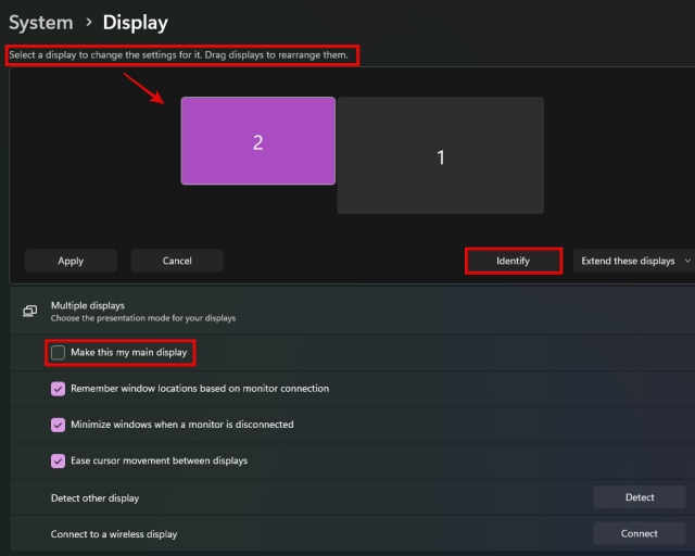 display arrangement settings in windows 11