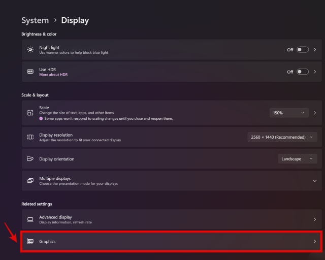 graphics settings under settings in windows 11