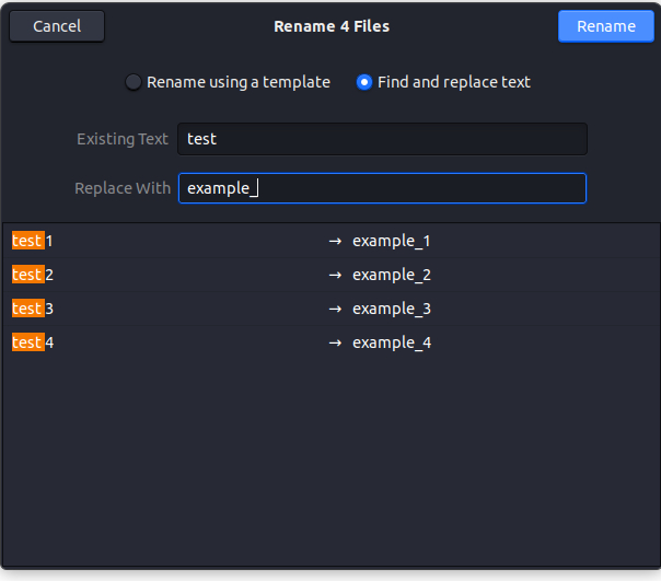 అన్ని ఫైల్ల కోసం ఇప్పటికే ఉన్న పేరును కొత్త anmeతో భర్తీ చేయండి