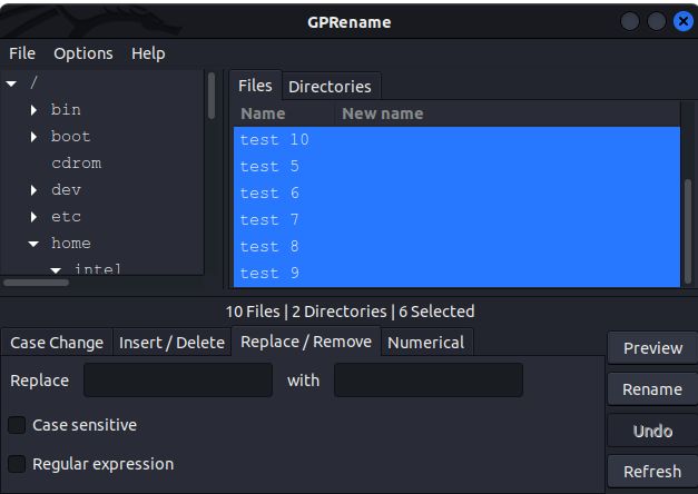 selecting multiple files in GPRename