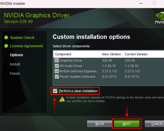 Clean Install Option In Nvidia Driver