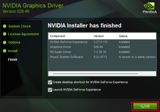 nvidia gpu driver finished installation