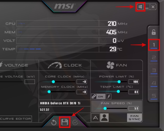 How to save profile in MSI Afterburner and ensure the program runs at startup