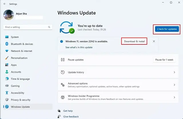 Update Windows 11 to 22H2 Build