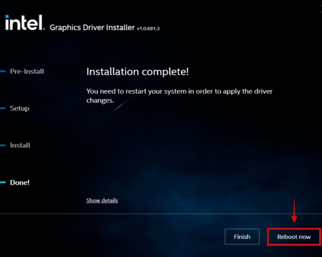 intel gpu driver installation complete