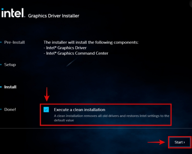 intel graphics driver clean install option
