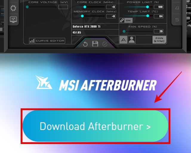 msi afterburner software download button