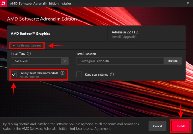 Factory Reset Option in AMD Radeon GPU Driver Installation 