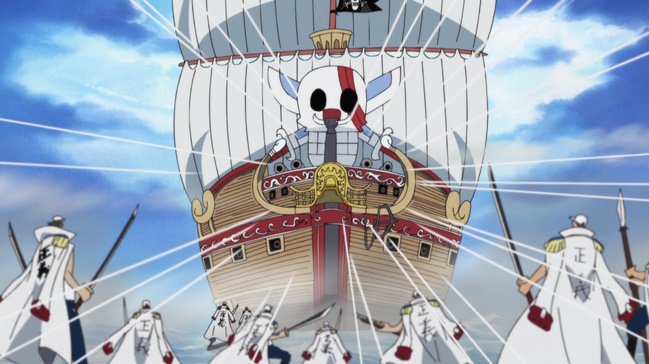 An image of the Red Force pirate ship in One Piece.
