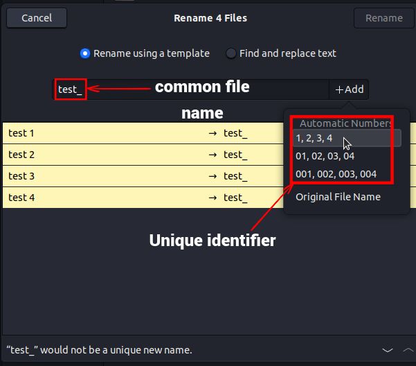 Como renomear um arquivo no Linux em 2023 (4 métodos) 11 adicionando o nome comum e o identificador exclusivo aos nomes dos arquivos