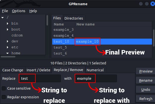 Replace a part of file name using GPRename