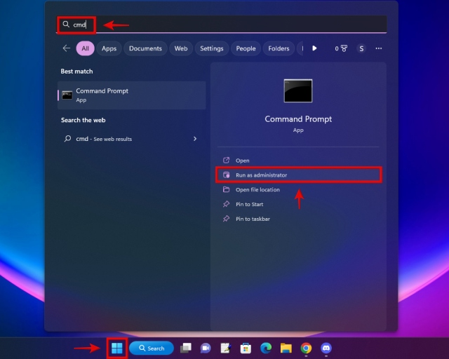 Launching command prompt through Windows search 
