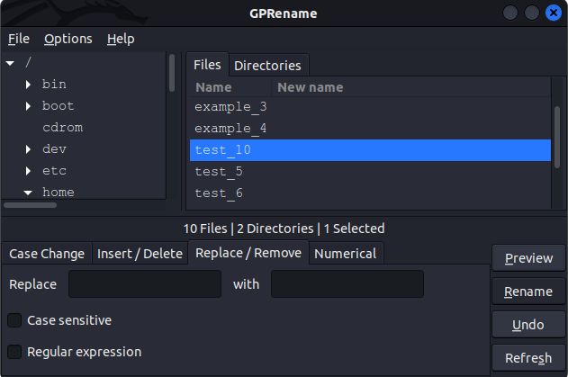 single file selected to rename in GPRename