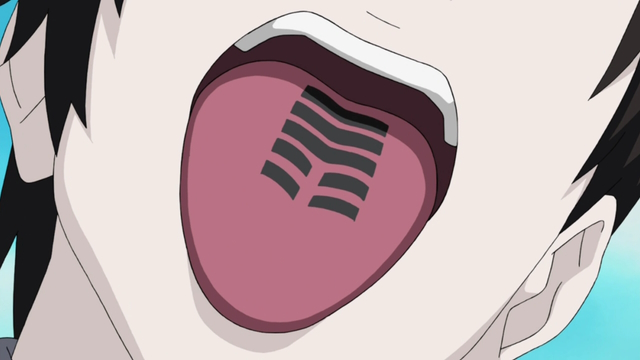 An image of Sai Yamanaka's cursed seal on his tongue.