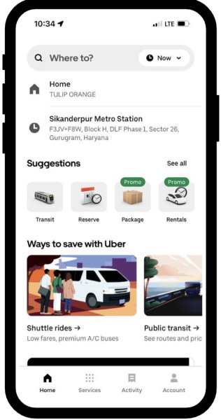 Uber iOS app update, new home screen