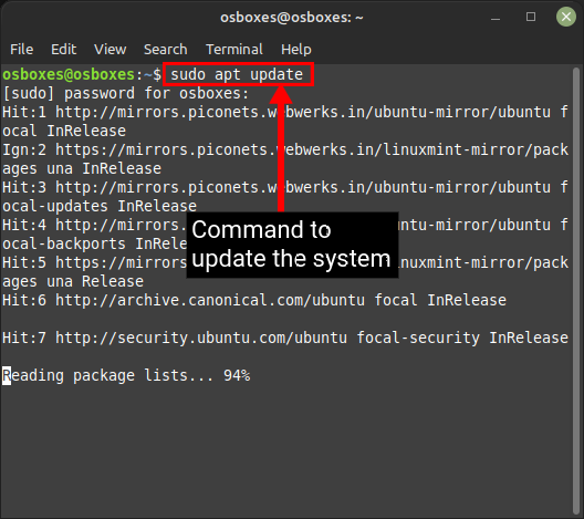 updating the system using apt package manager