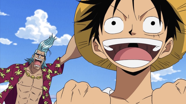 An image of Luffy and Franky in Water 7 arc.