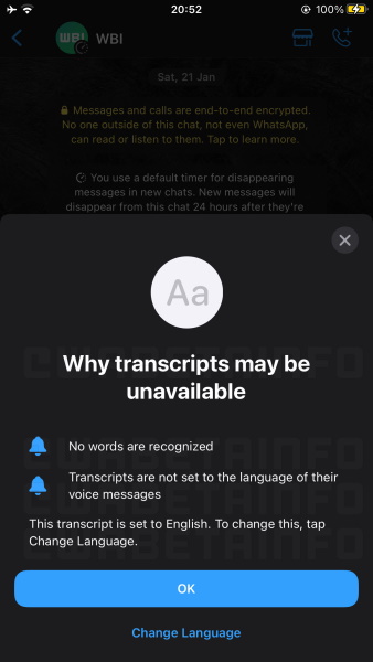 transferer message audio whatsapp