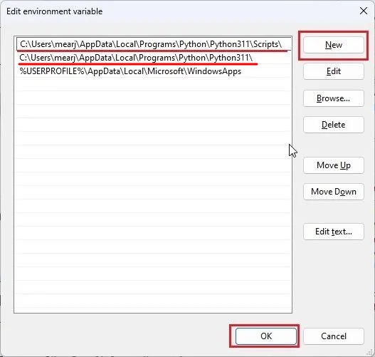 variables d'environnement python et pip path