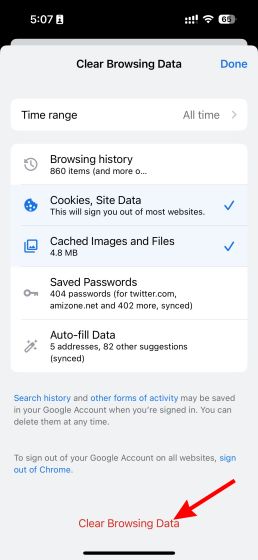 clear browsing data chrome