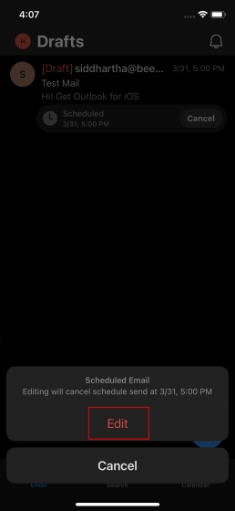 Edit or Delete Scheduled Emails in Outlook on iPhone