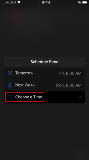 Schedule email in outlook on iOS