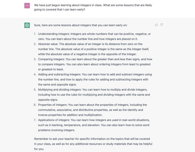 Integers prompt ChatGPT