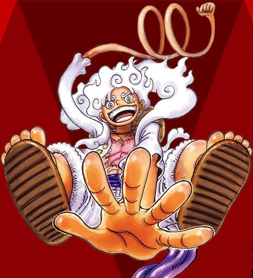 An image of Luffy's gear 5 coloured version.