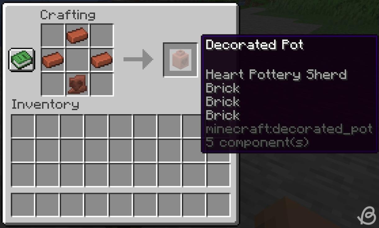Crafting recipe for a decorated pot with one pottery sherd and three bricks