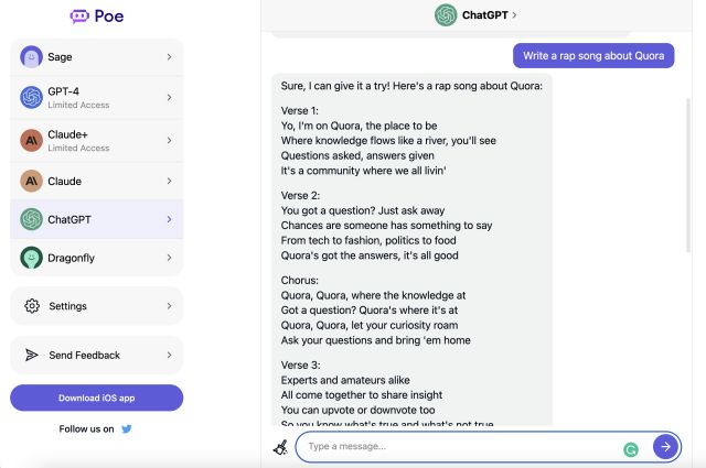 Quora Poe ChatGPT alternative