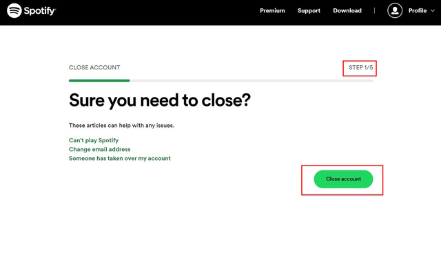 Spotify Account Delete Page