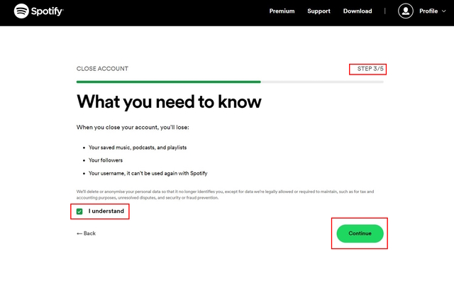 Spotify Account Delete Page